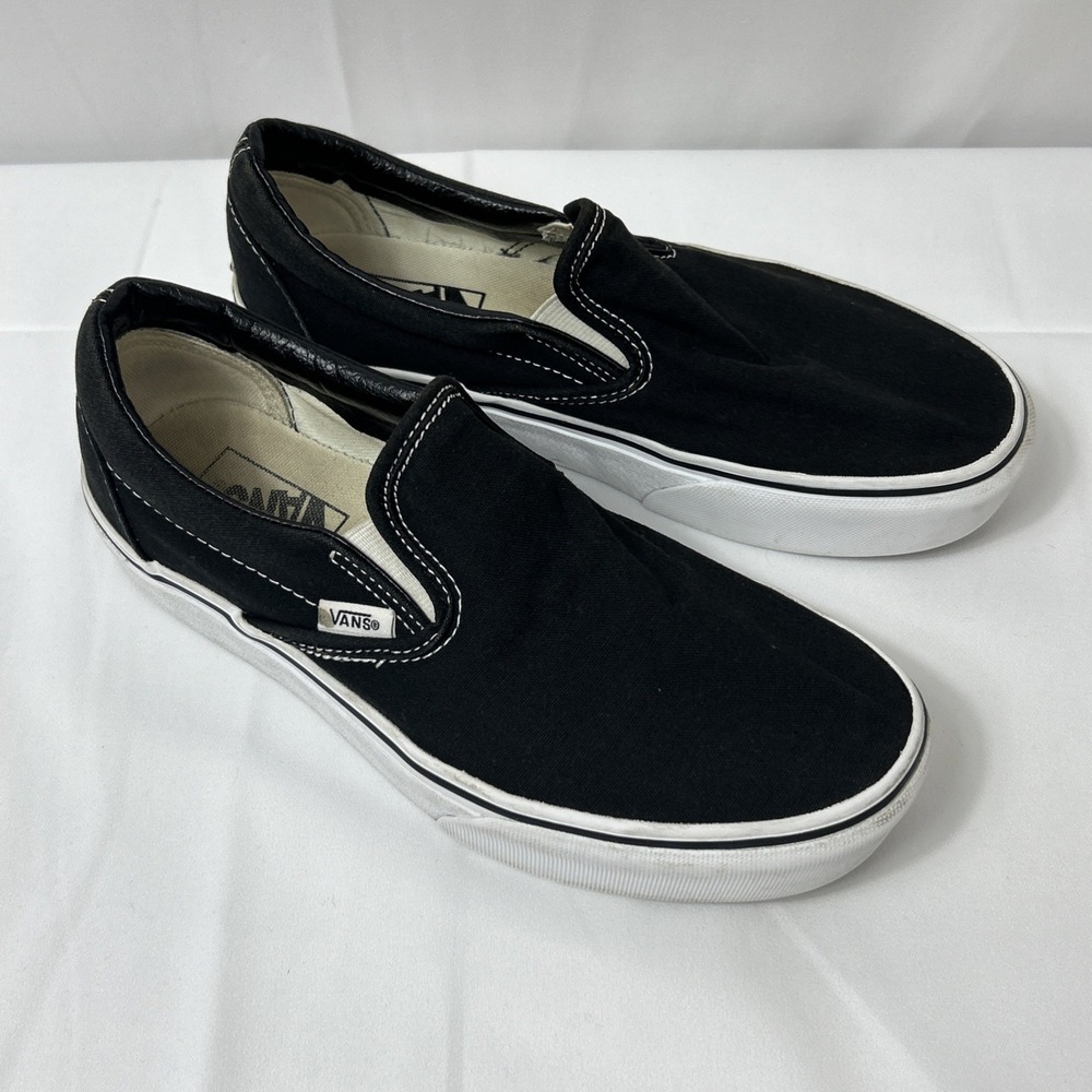 Unisex VANS Classic Black/White Canvas Slip-On Low Top Sneakers Rubber Sole